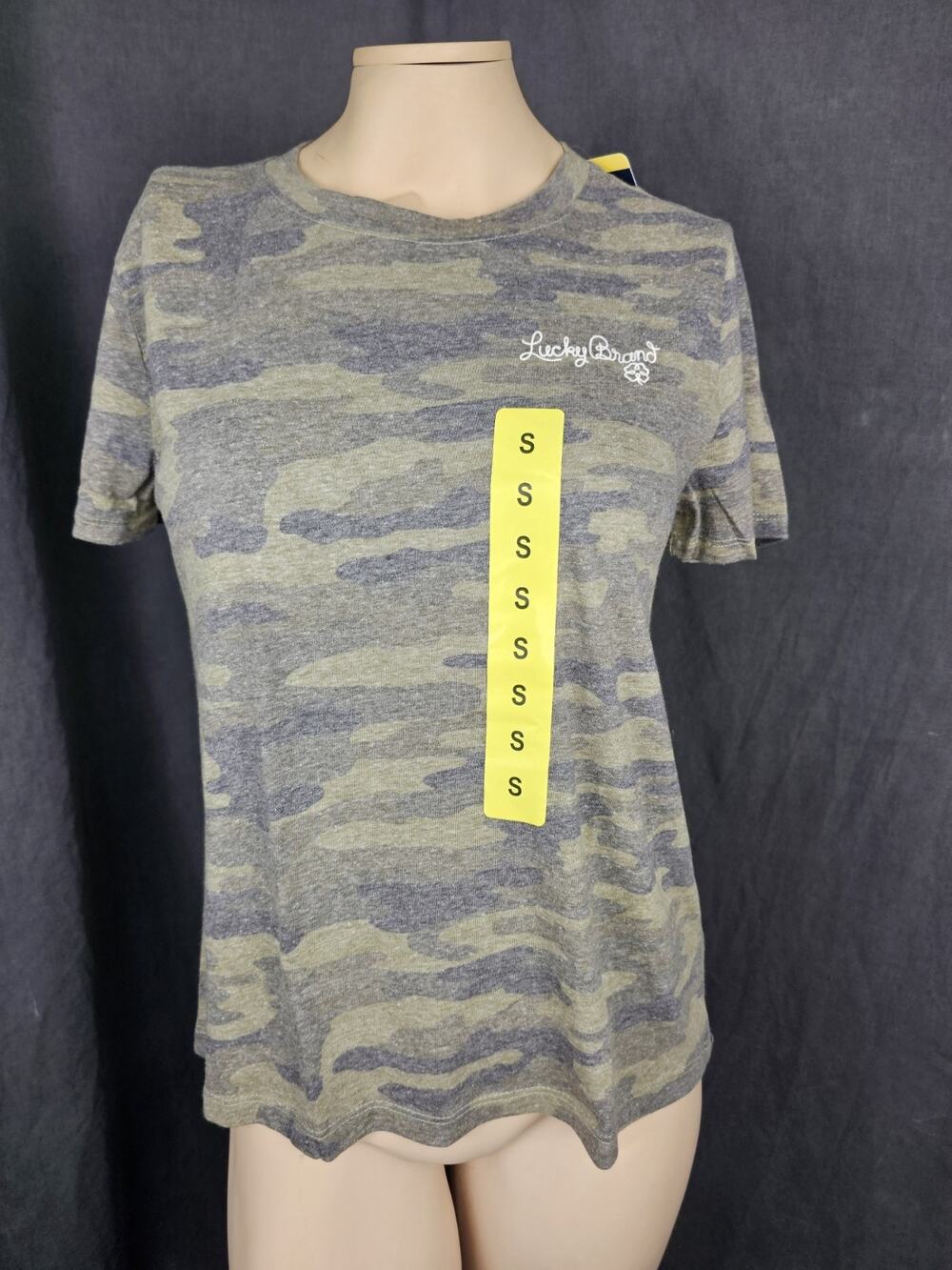 NWT Lucky Brand Super Soft Camo Crew Neck T Shirt Women Small S Graphic Tee